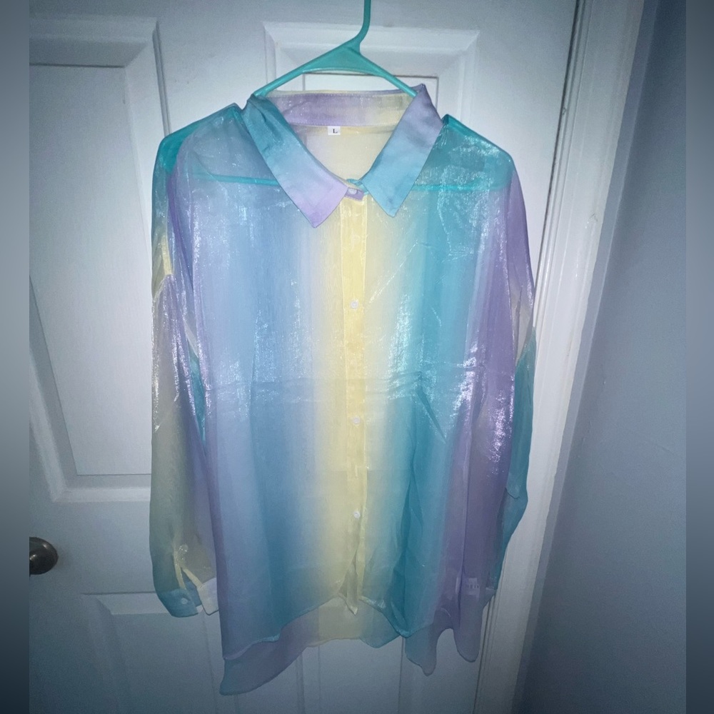Ombré drop shoulder sheer shirt